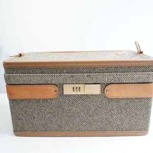 VTG Hartmann Luggage Tweed Leather Vanity Train Case Tan Gray Combination Lock